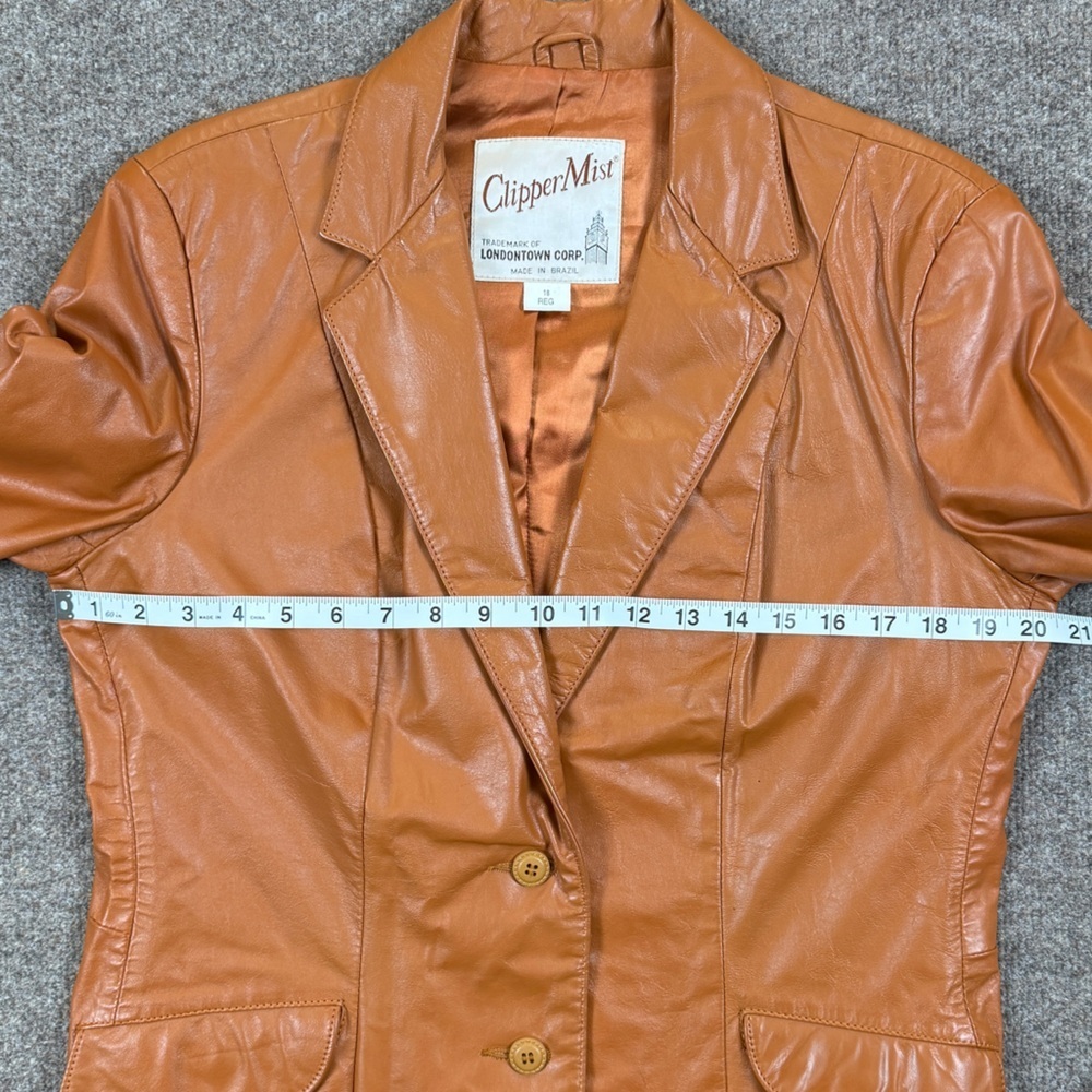 VTG Clipper Mist Genuine Leather Blazer Jacket Women’s L Tan Rust Retro 70s 80s - Picture 14 of 15